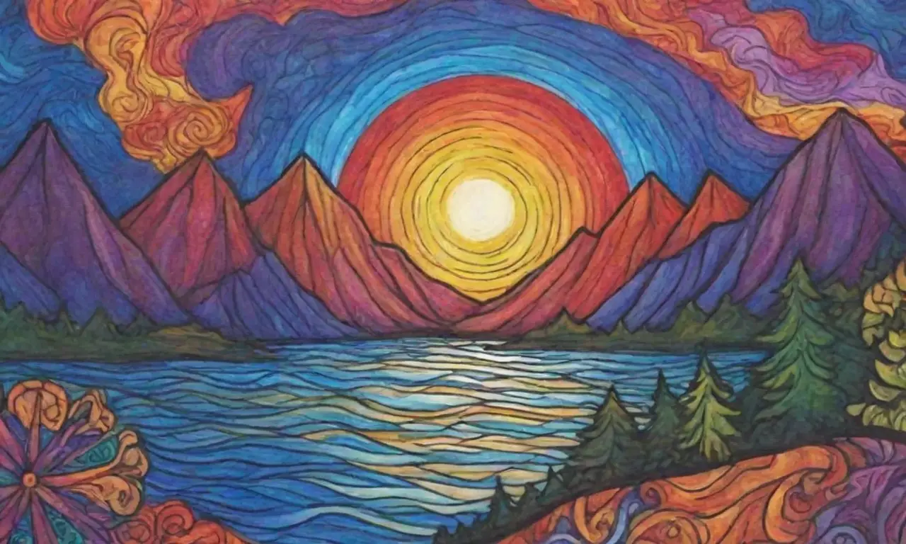Colores vibrantes y detalles intrincados crean una composición armoniosa de paisajes y viajes
