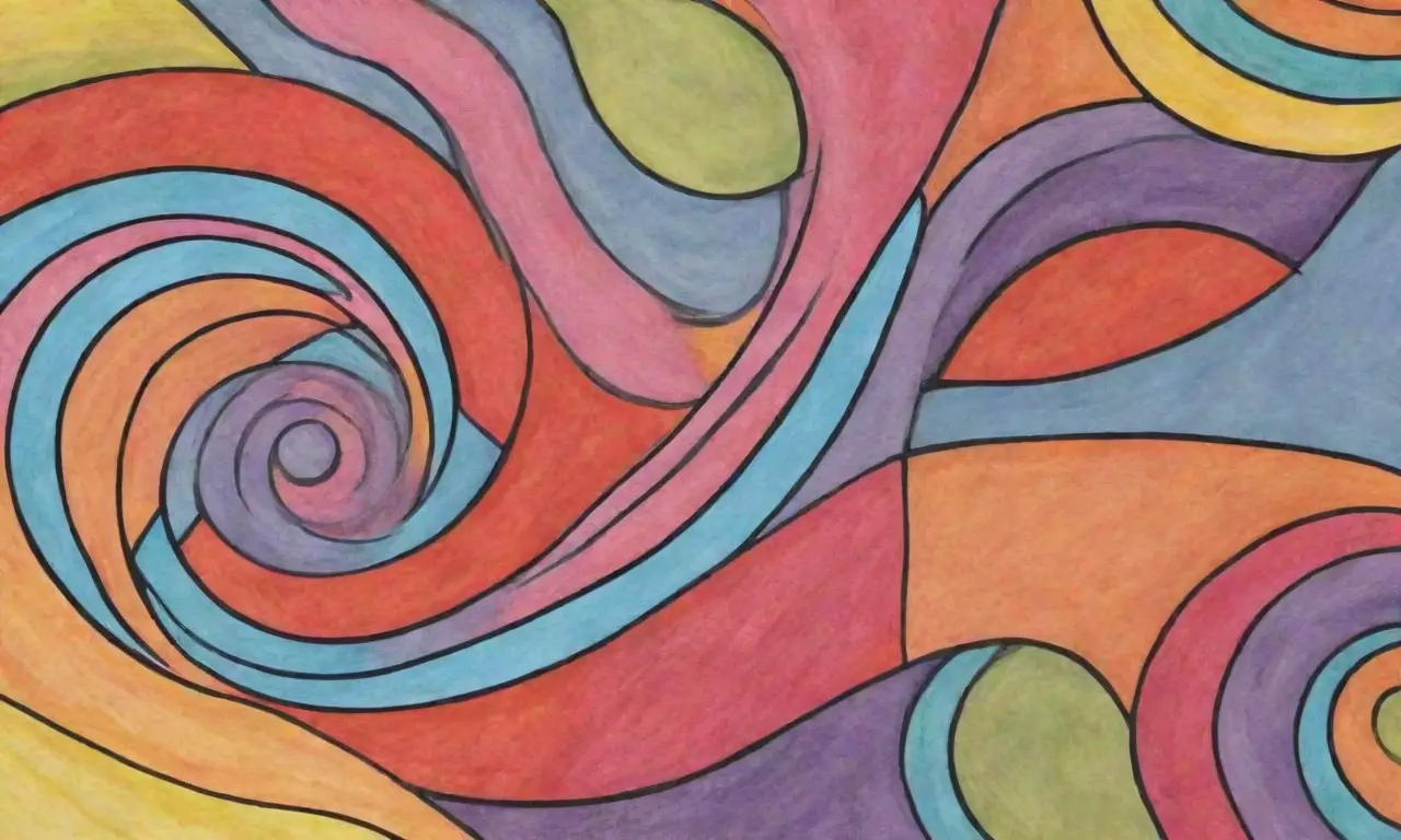 Líneas audaces, sombras suaves, patrones intrincados y colores vibrantes crean una composición dinámica y armoniosa