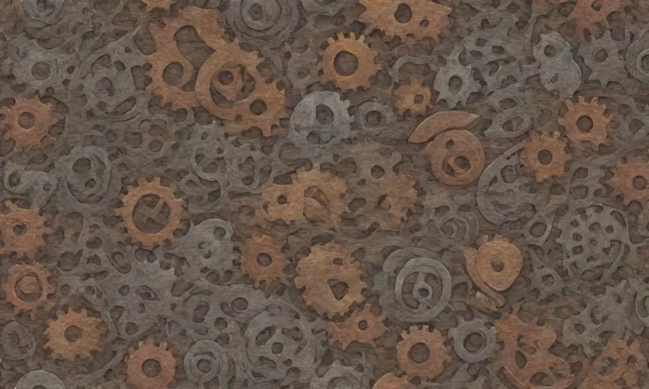 Un diseño complejo combina líneas, sombras, texturas y colores vibrantes para crear una composición visualmente atractiva
