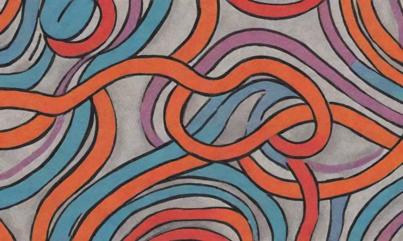 Líneas y formas diversas crean una composición visualmente equilibrada y dinámica