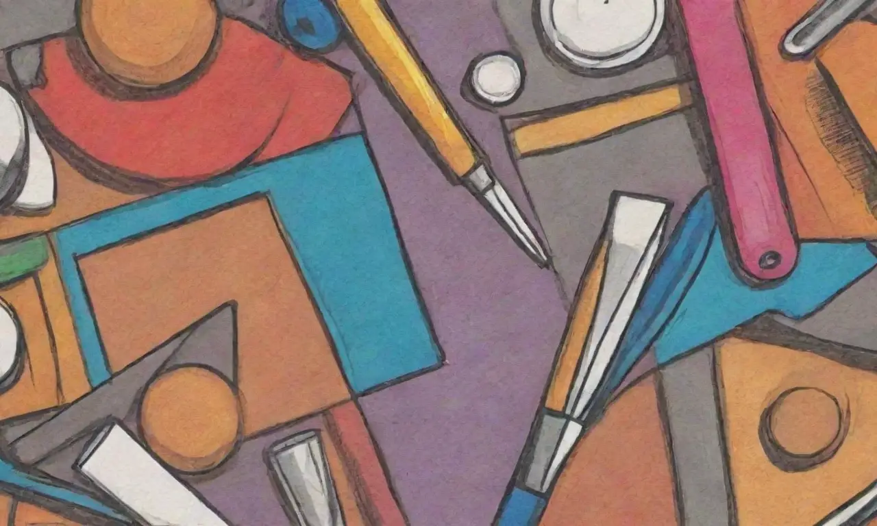 Líneas audaces, sombras suaves y colores vibrantes crean una composición dinámica y compleja