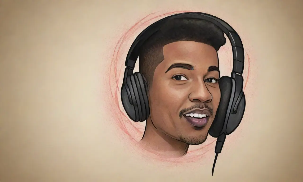 Un diseño vibrante y complejo resalta un micrófono y elementos de audio en un fondo sutil