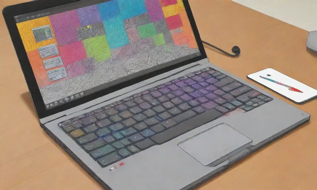 Un diseño vibrante y dinámico de un laptop con detalles realistas y colores armoniosos