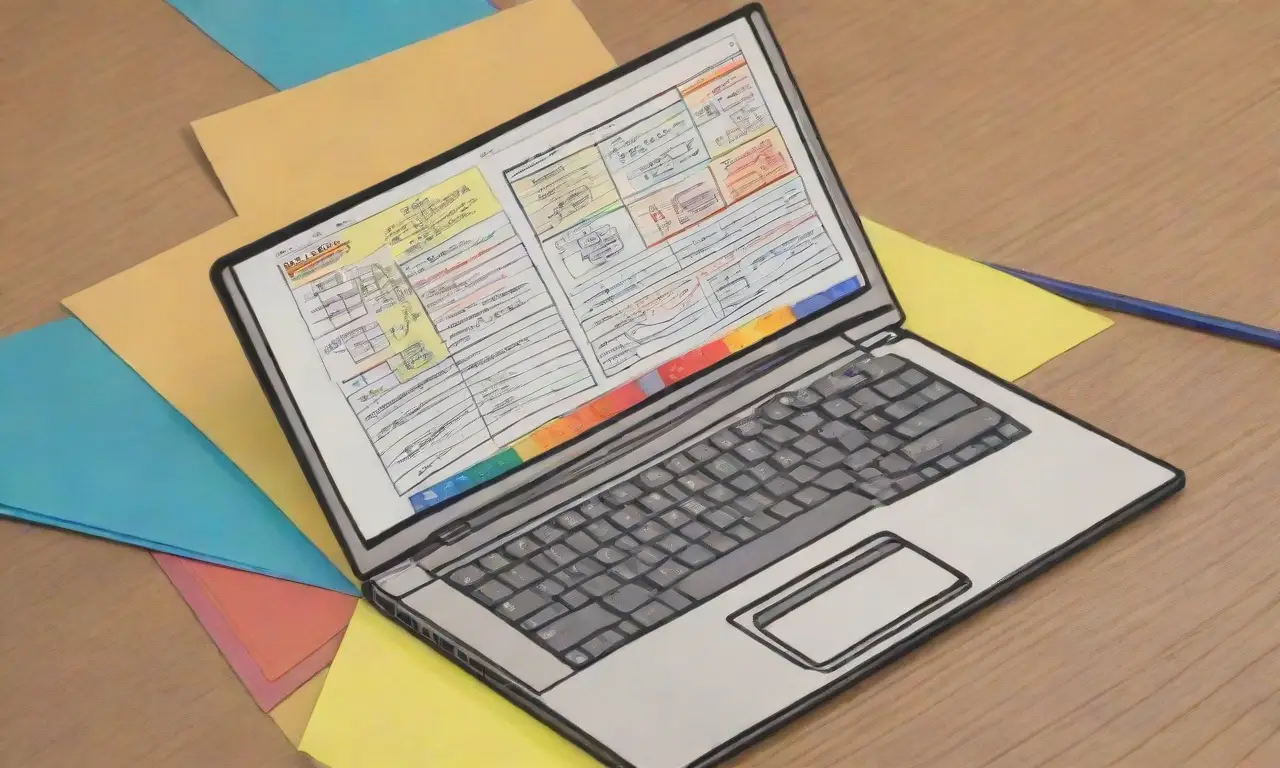 Un diseño vibrante y equilibrado de un laptop con detalles intrincados y contrastes sutiles