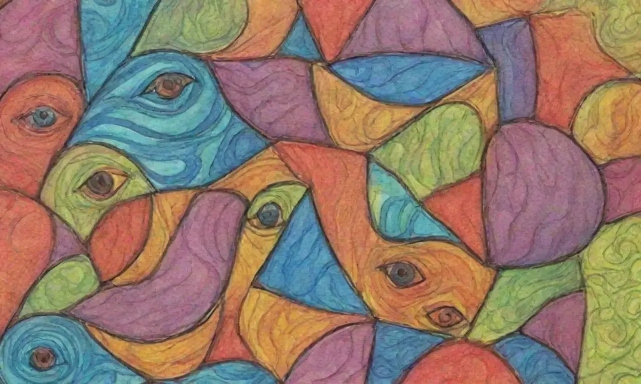 Colores vibrantes y formas dinámicas crean una composición visual rica y armoniosa