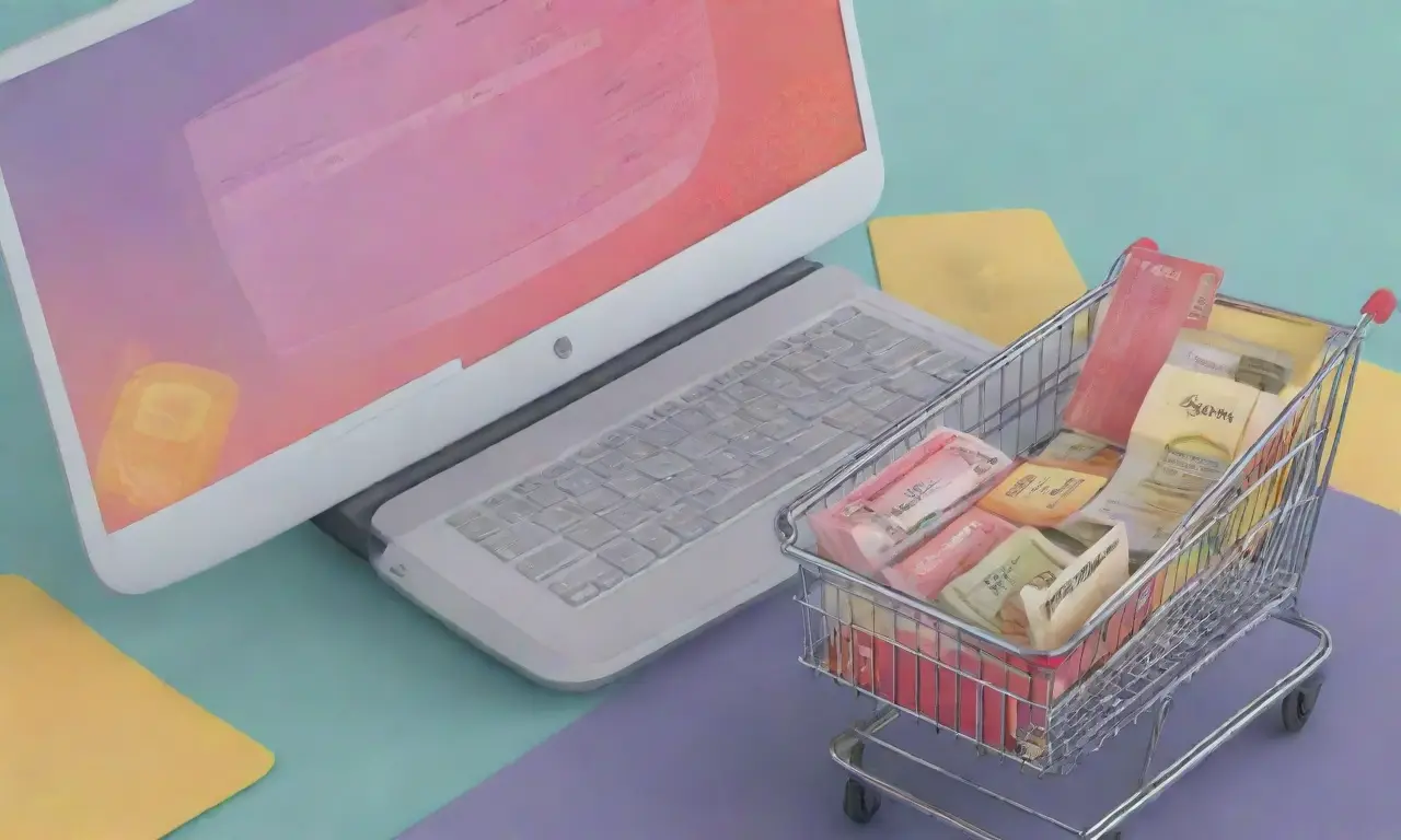 Una escena de comercio electrónico vibrante con detalles intrincados y una composición equilibrada