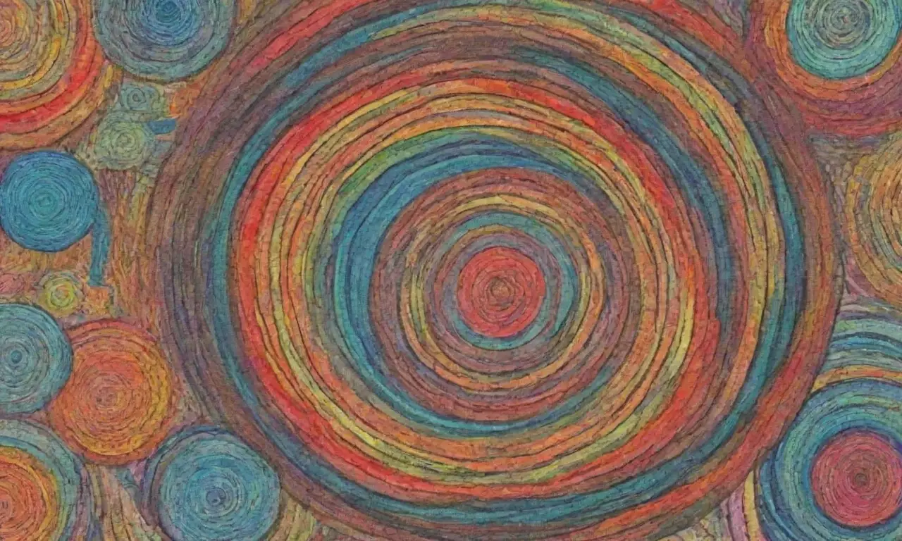 Un diseño vibrante y armonioso combina líneas intrincadas, colores vivos y texturas para crear profundidad y movimiento