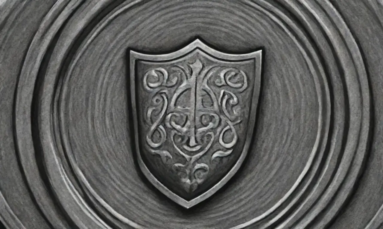 Un escudo con líneas audaces, sombras suaves, patrones intrincados y colores vibrantes sugiere seguridad y complejidad