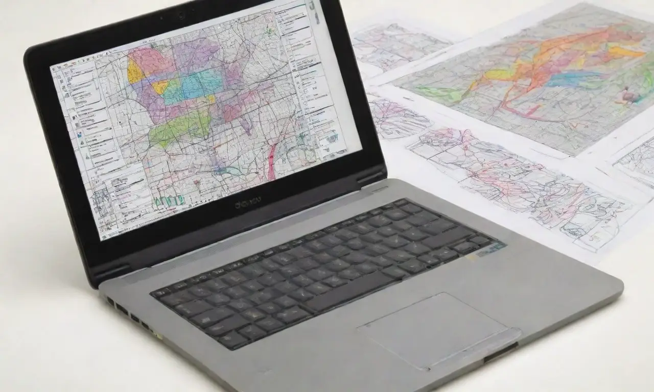 Un diseño dinámico de laptop con colores vibrantes, gráficos intrincados y una composición equilibrada