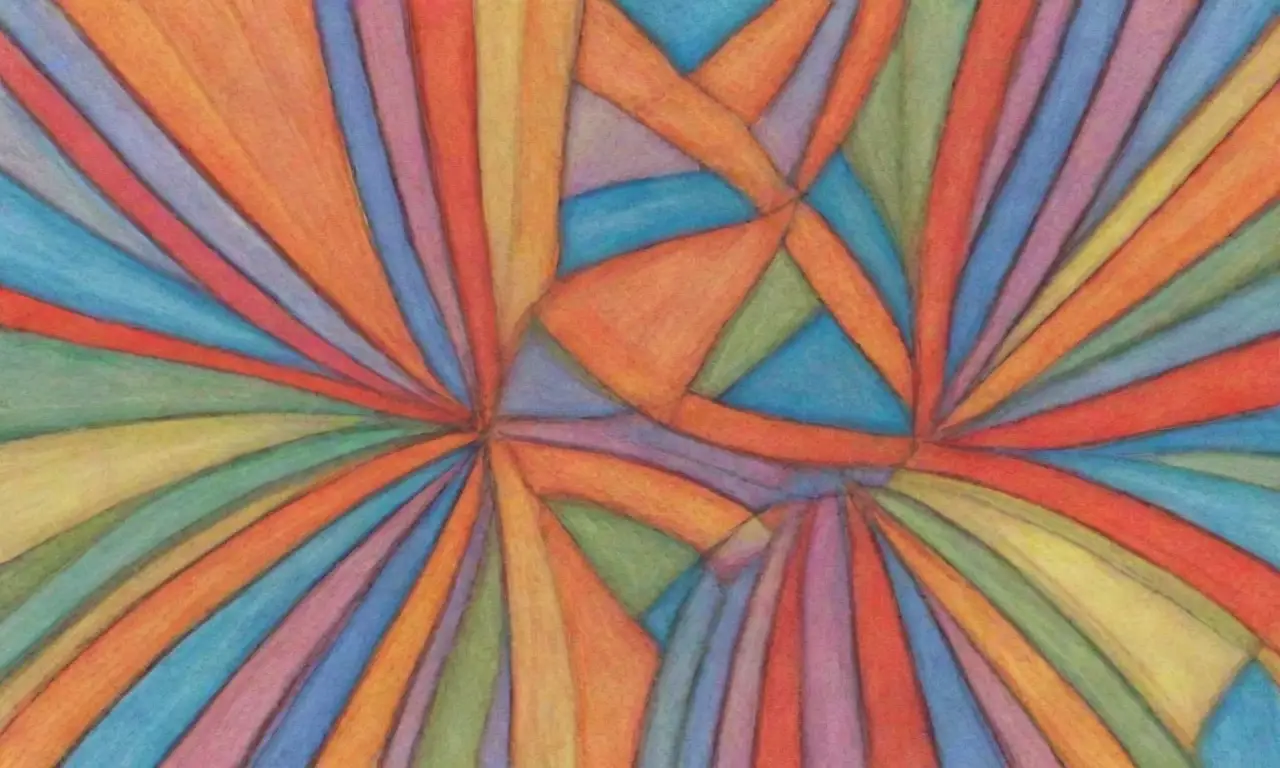 La composición combina líneas, colores y texturas para crear profundidad y movimiento