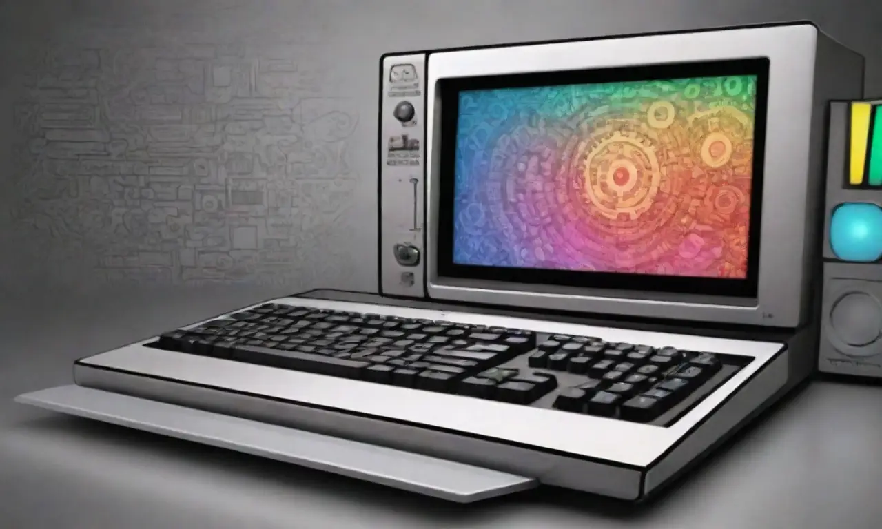 Un diseño moderno de computadora con líneas audaces, sombras suaves y colores vibrantes sugiere innovación y orden