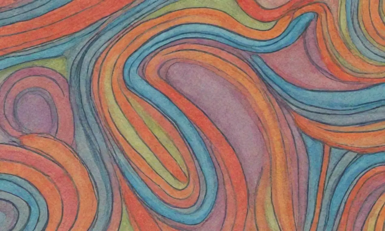La obra combina líneas audaces, sombras suaves, colores vibrantes y texturas variadas para crear una composición armoniosa y dinámica