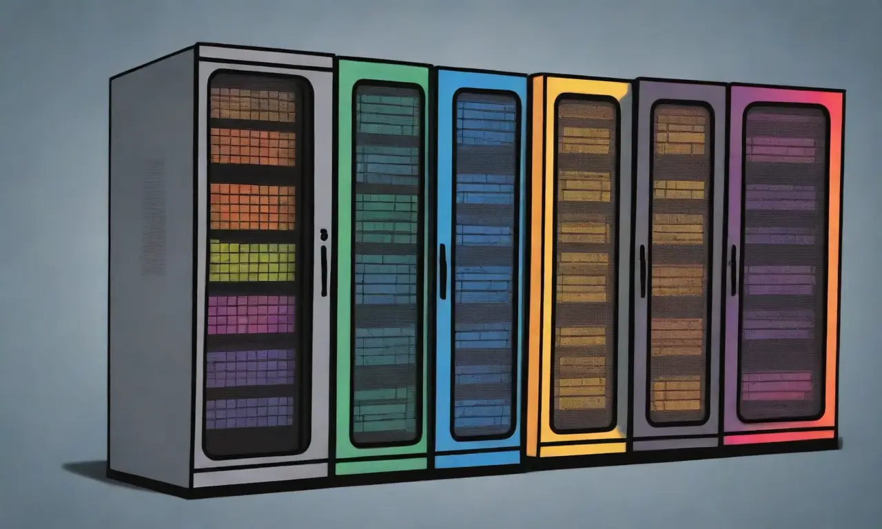 Líneas y colores destacan tipos de hosting, precios y funciones en una composición equilibrada