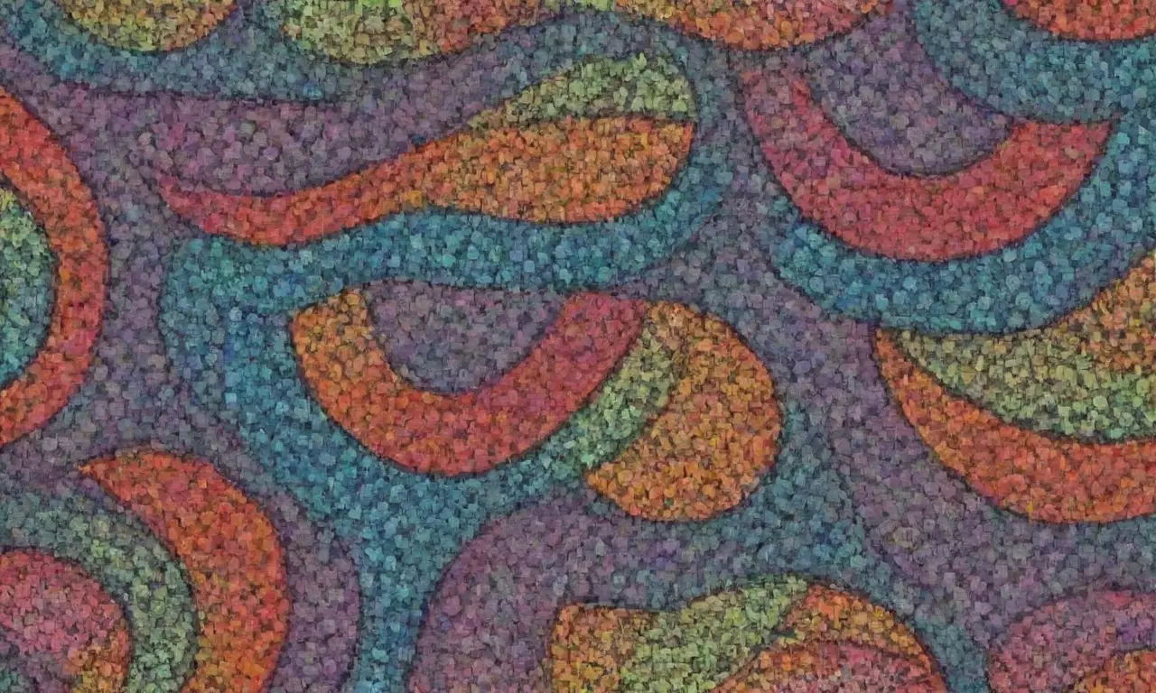 Un diseño visual complejo y armonioso combina líneas intrincadas, sombras suaves y colores vibrantes para resaltar elementos clave