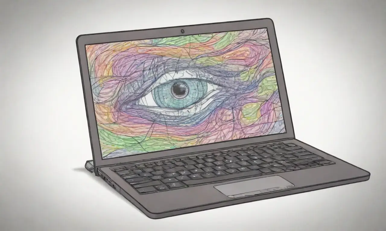 Un diseño de laptop con líneas audaces, sombras suaves, patrones intrincados y una paleta de colores equilibrada