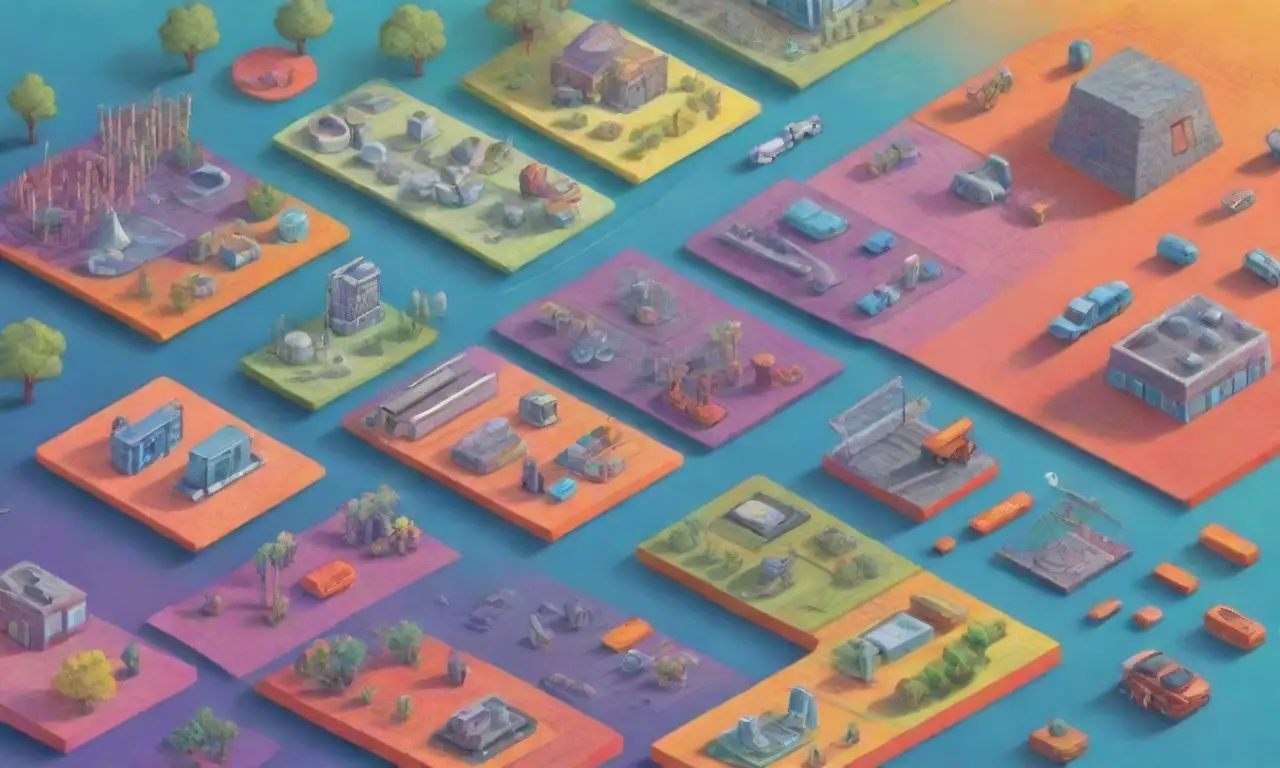 Un paisaje digital vibrante con herramientas SEO, iconos texturizados y un flujo dinámico