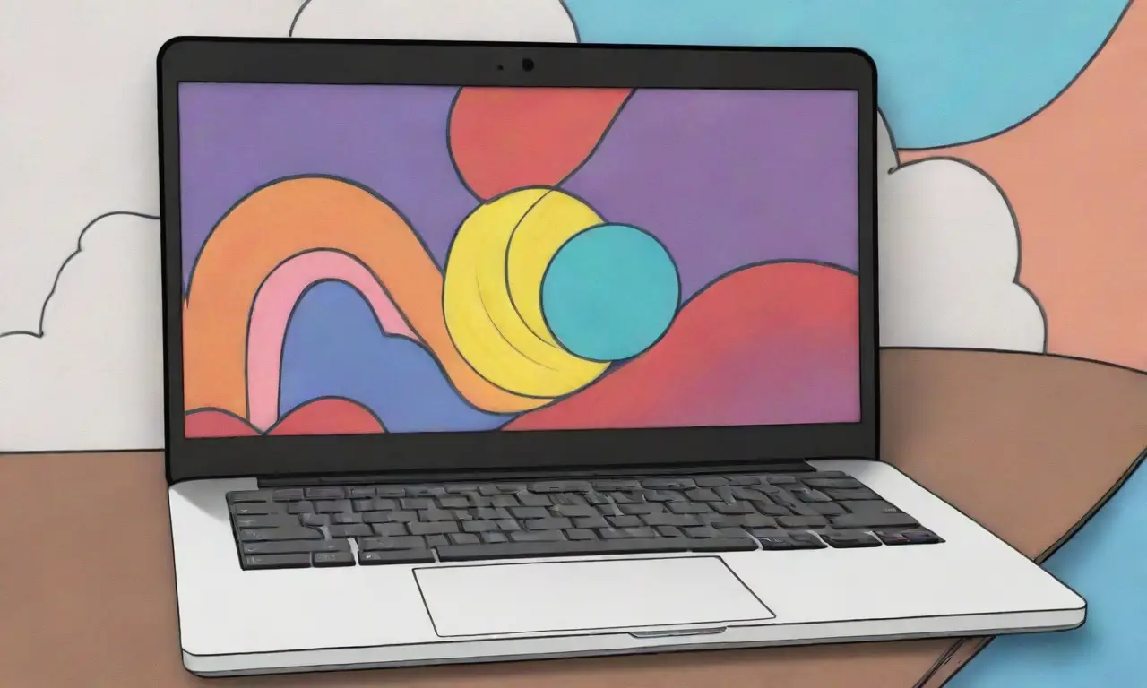 Un diseño vibrante y equilibrado de un laptop con detalles intrincados y texturas variadas