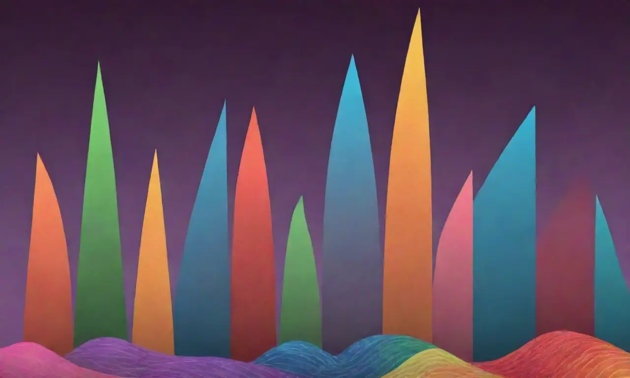 Un gráfico de barras complejo con líneas intrincadas y colores contrastantes resalta métricas clave y tendencias de datos