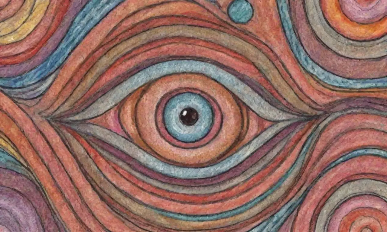 Un diseño complejo combina líneas, sombras, texturas y colores vibrantes para crear profundidad y movimiento