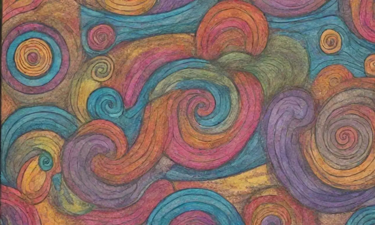 Colores vibrantes, líneas intrincadas y texturas evocadoras crean una composición visualmente rica y dinámica