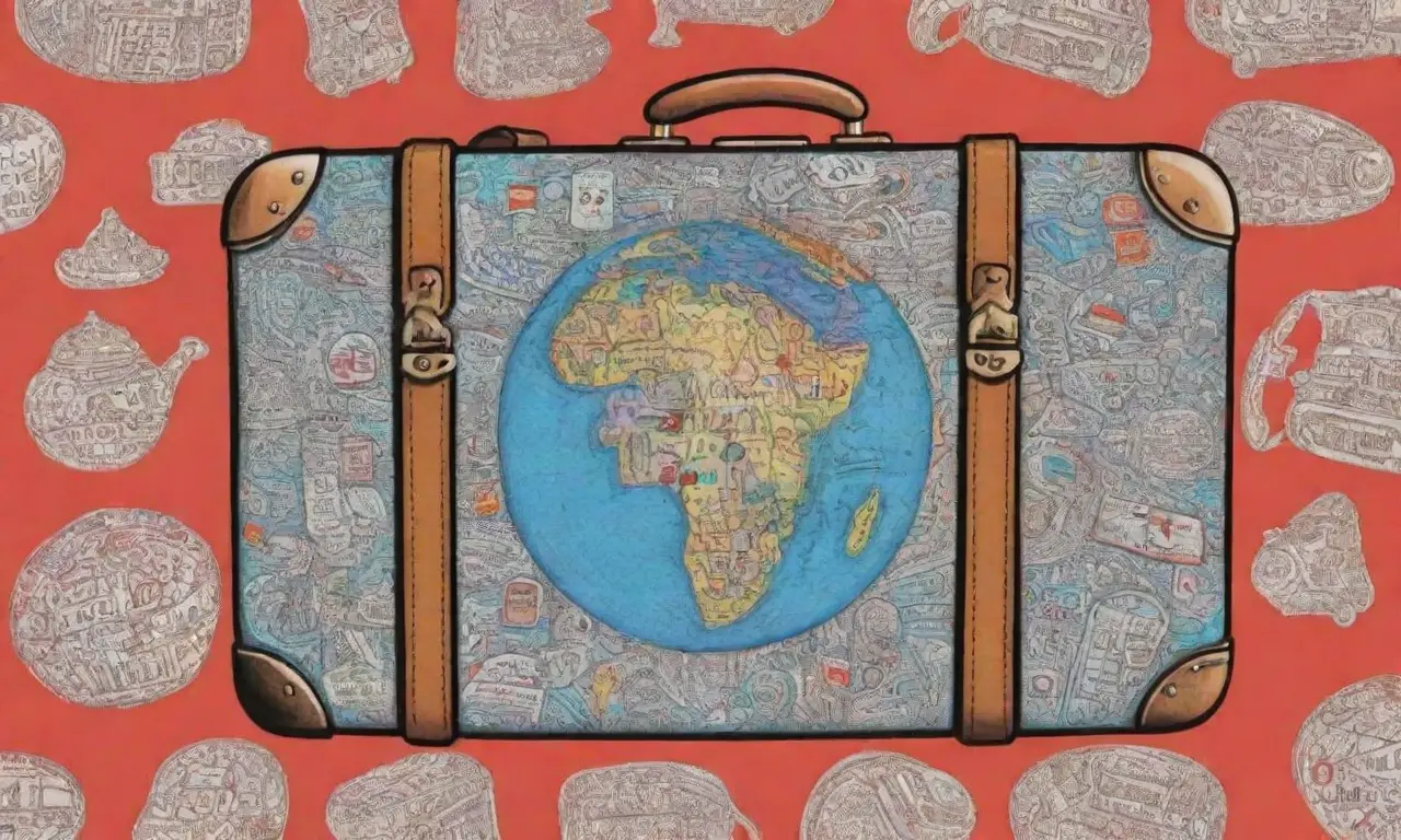 Un diseño vibrante y detallado que representa íconos de viaje con profundidad y movimiento