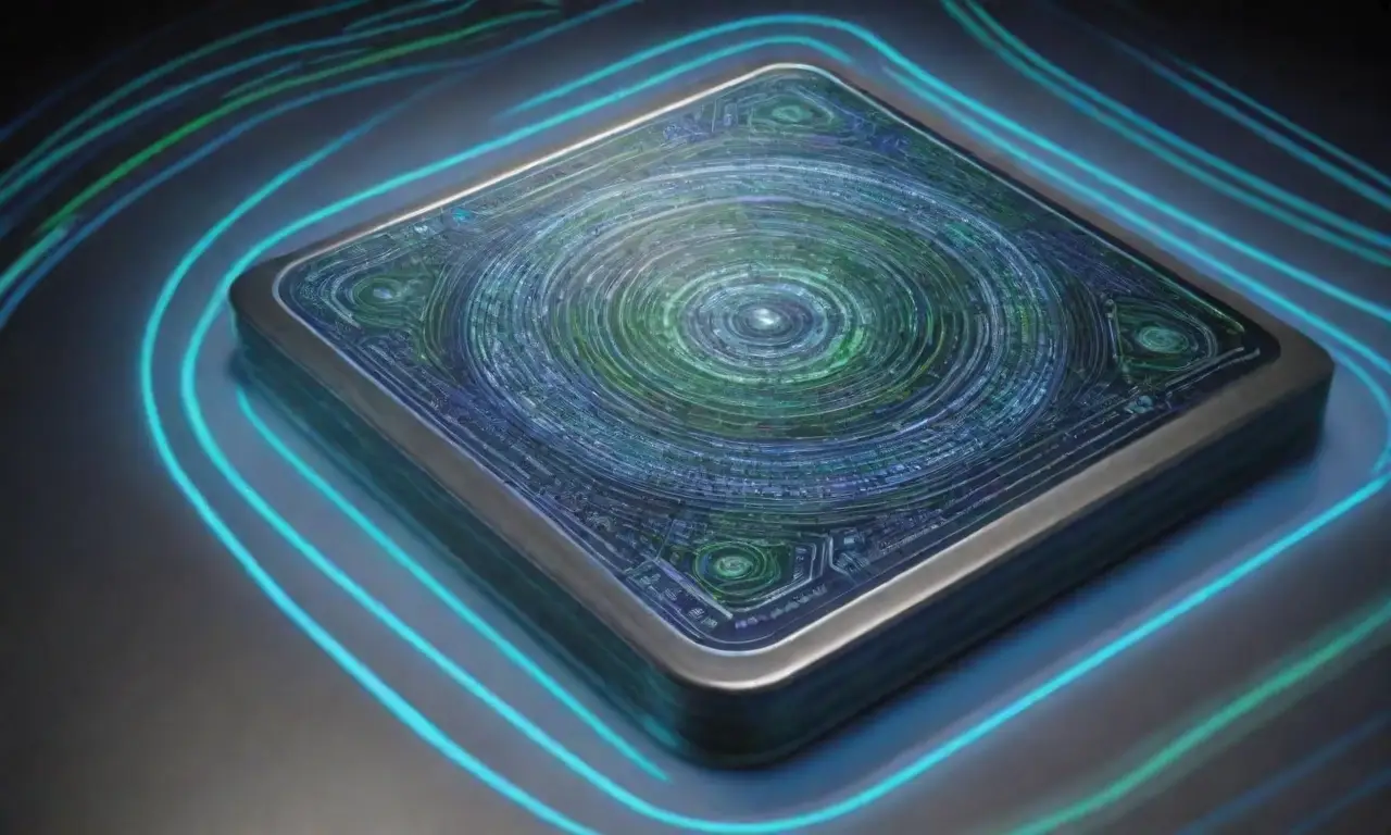 Una computadora moderna rodeada de datos y elementos visuales que representan seguridad y tranquilidad