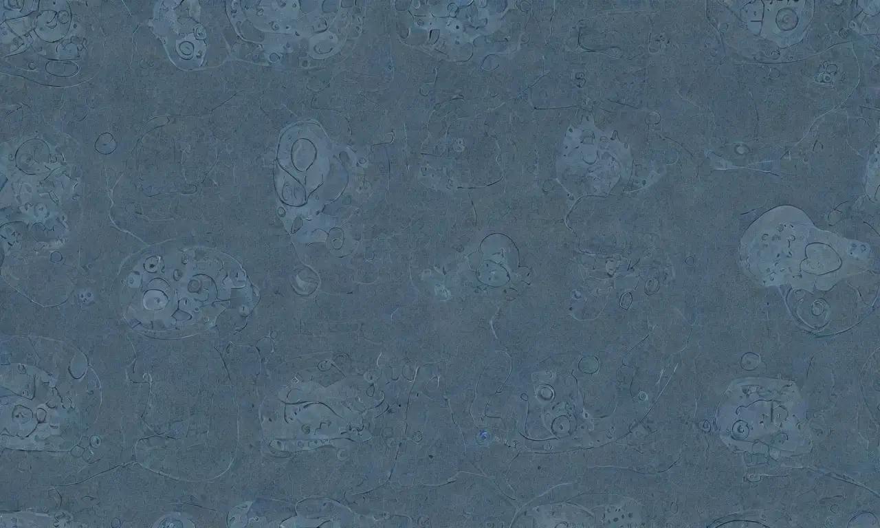 Un lienzo dividido con gradientes de azul y gris, texturas suaves y ásperas, y elementos que simbolizan gestión y caos