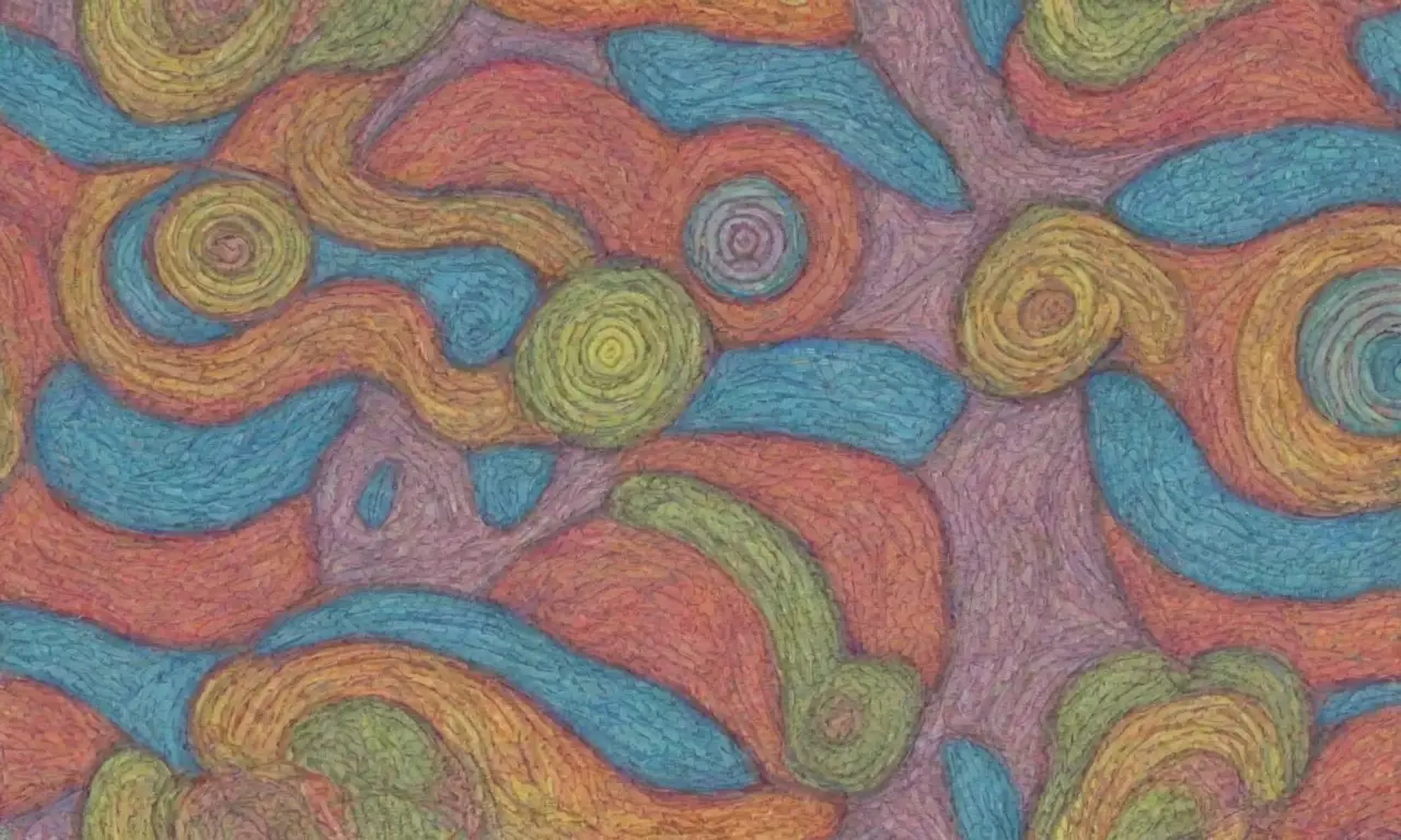 El diseño combina líneas intrincadas, colores vibrantes y texturas para crear una composición dinámica y atractiva