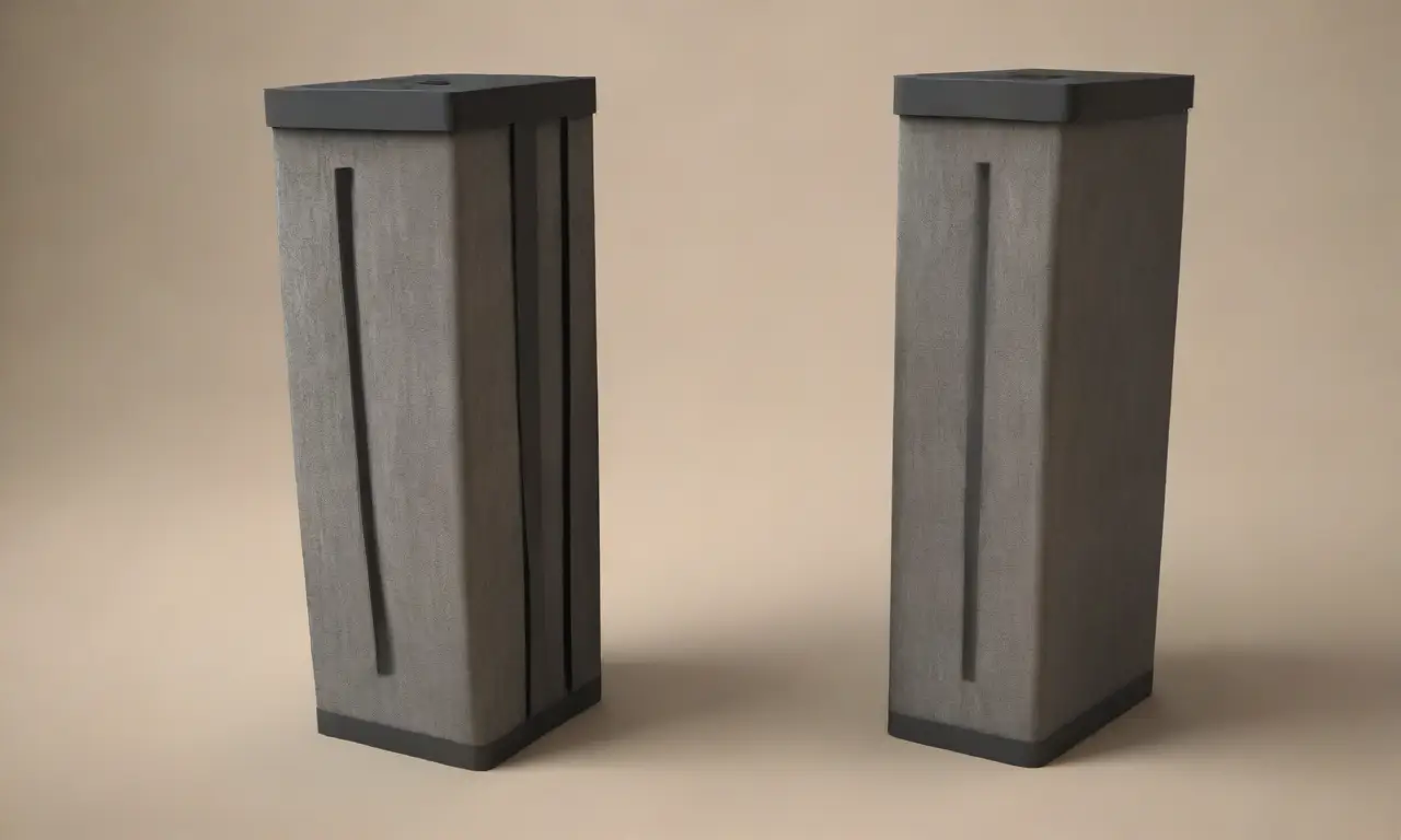 Un diseño dinámico y complejo de una torre de servidores combina líneas audaces, texturas contrastantes y colores vibrantes