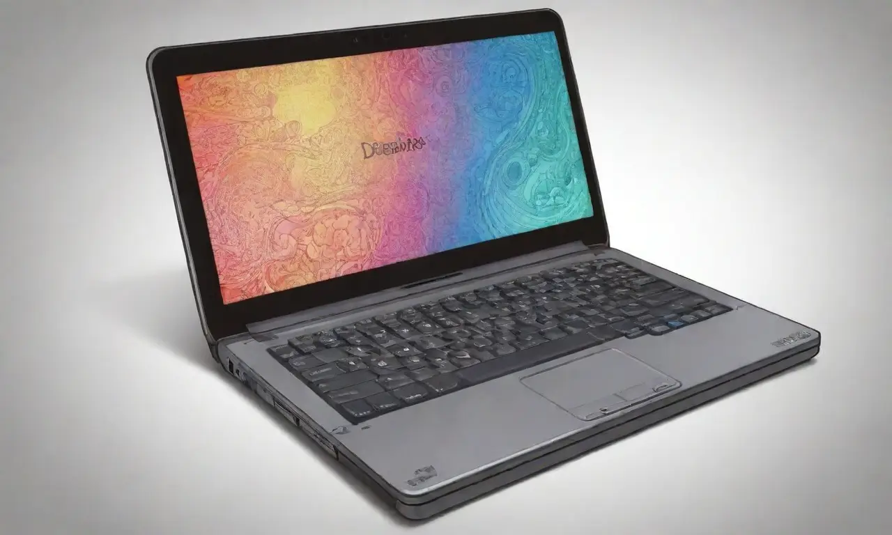 Un diseño digital resalta un laptop con líneas audaces, sombras suaves y colores vibrantes