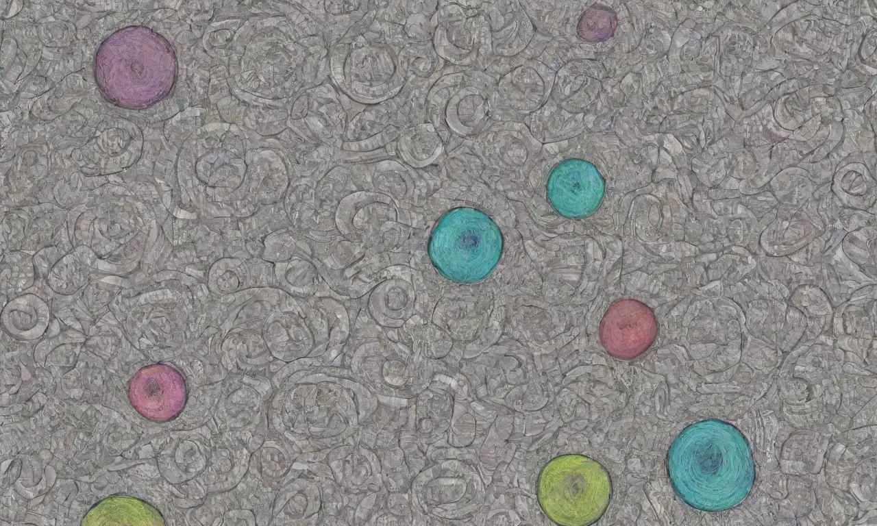 El diseño combina líneas intrincadas, sombras suaves y colores contrastantes para crear una narrativa visual rica y dinámica