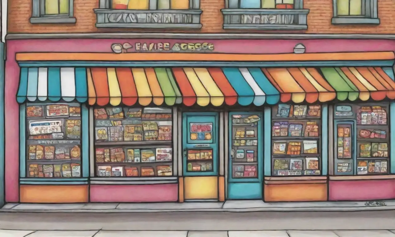 Una tienda vibrante con líneas audaces, texturas ricas y colores contrastantes sugiere movimiento y éxito