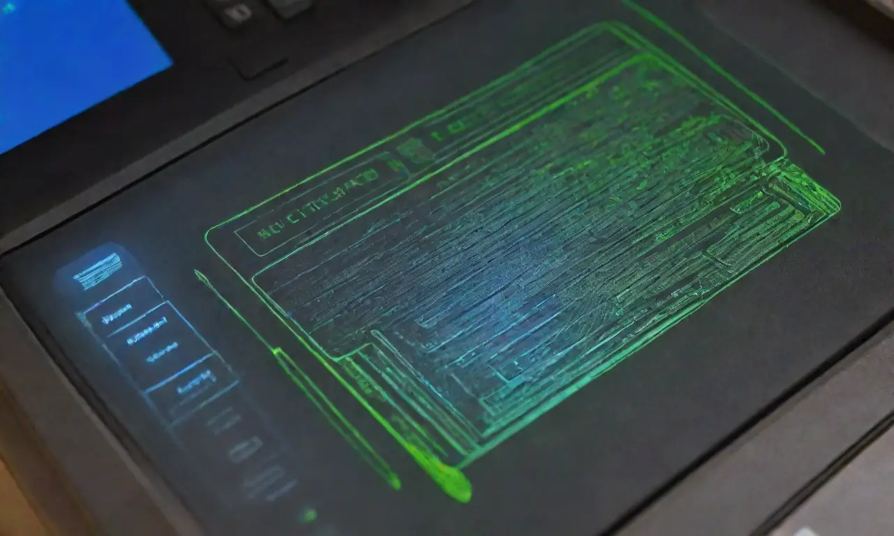 Un diseño moderno de laptop con líneas audaces, sombras suaves y colores vibrantes