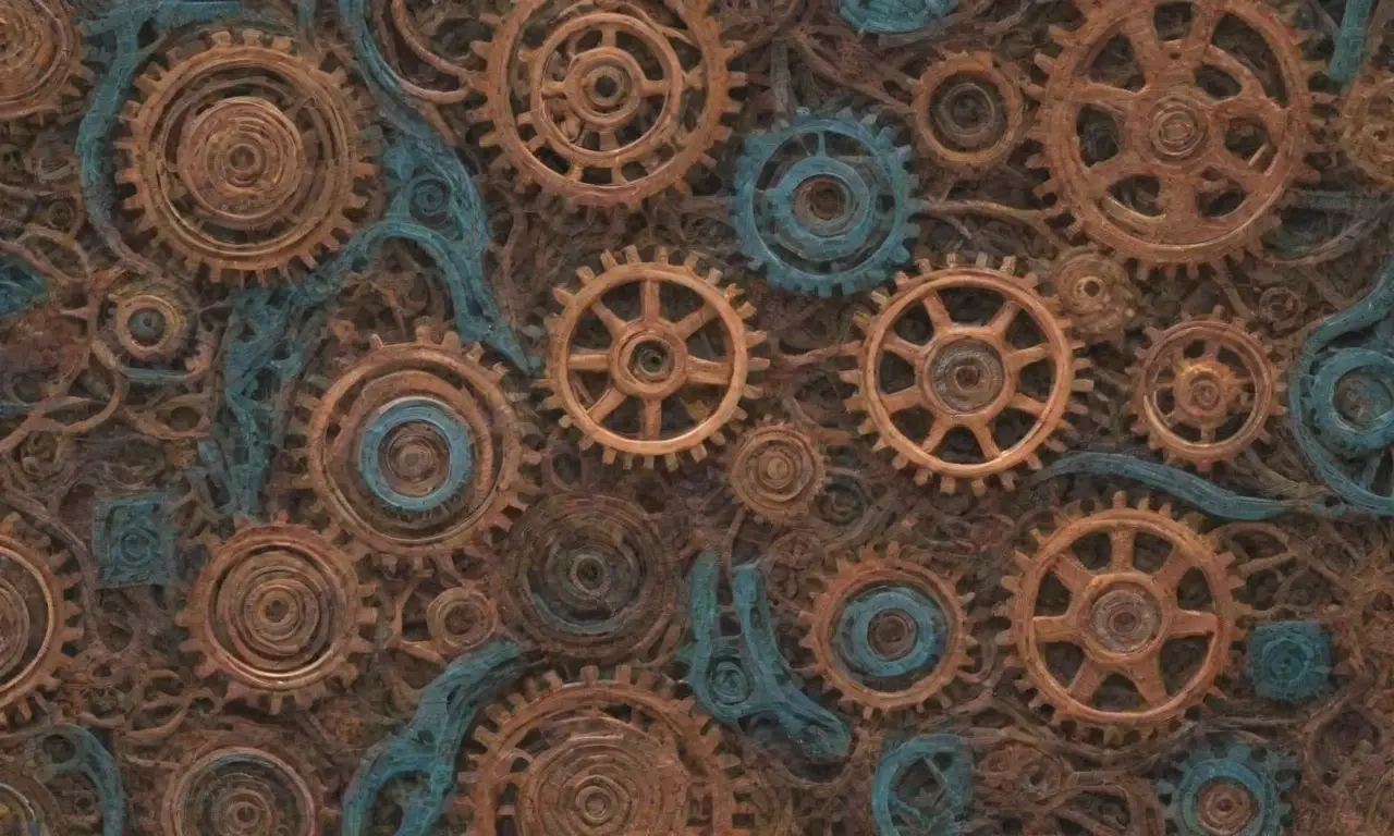 Una composición dinámica y detallada que combina formas, colores y texturas en armonía
