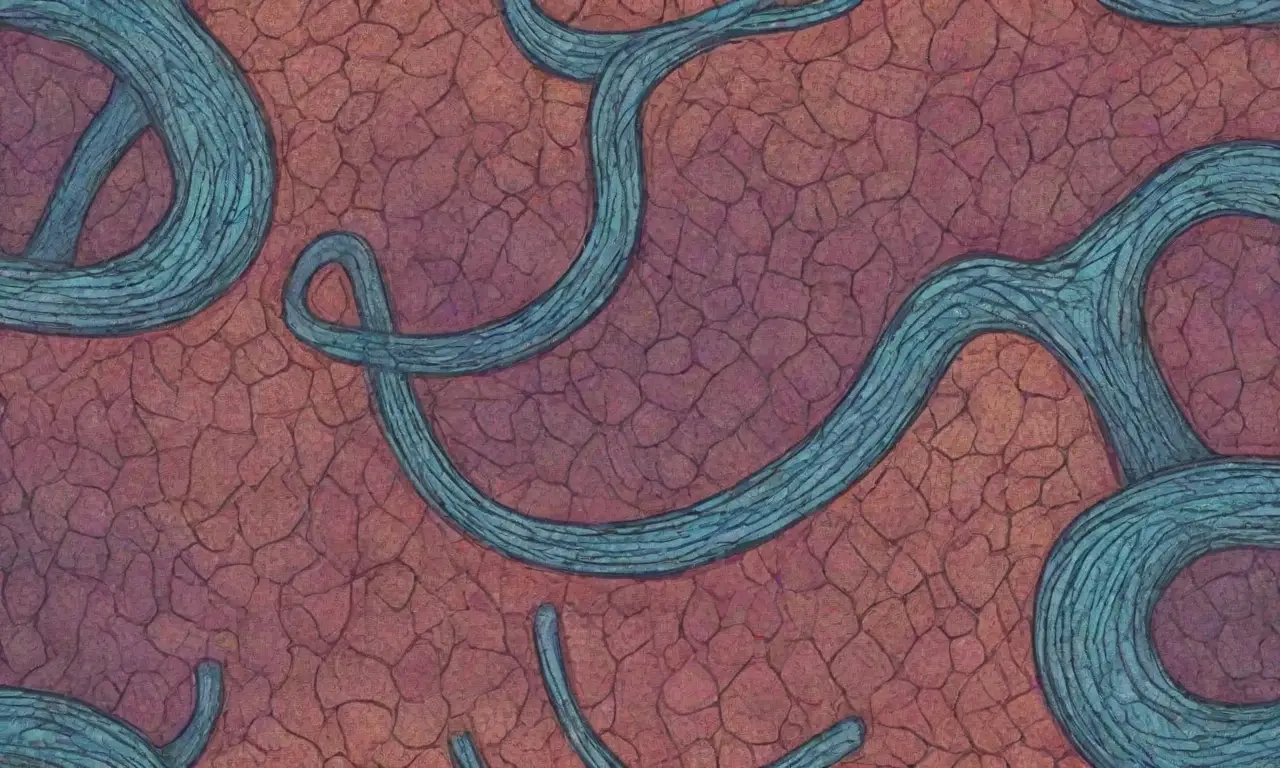Un diseño complejo y dinámico resalta elementos clave con colores vibrantes y texturas interconectadas