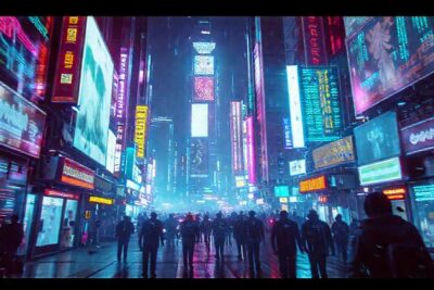 Ciudad cyberpunk vibrante